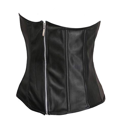 BSLINGERIE Womens Faux Leather Zipper Front Bustier Corset Top (XL, Black Underbust) - Thumbnail 2