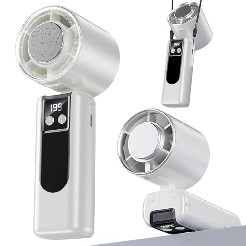 Luckynono Mini Handheld Fan 5-Speed Adjustable & Semiconductor Cooling, Tri-Fold Compact Design with Lanyard, USB Rechargeable for Travel, Office, Camping, Outdoors (White)