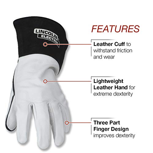 Lincoln Electric Grain Leather Tig Welding Gloves | High Dexterity | Large | K2981-L, White, Black #TOP1