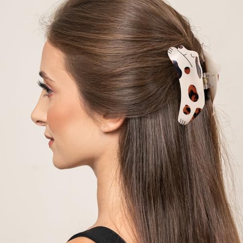 Pince cheveux épais en plastique robuste motif chien tacheté