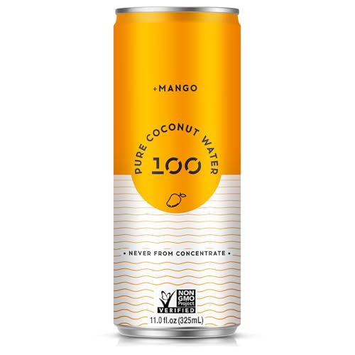 100 Coconuts Mango Flavored Pure Coconut Water, Non GMO, No Preservatives, 11 Fluid Ounces (Pack Of 12)