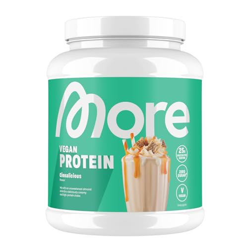 MORE Vegan Protein, Cinnalicious, 600 g, für 20 Portionen, Proteinpulver mit bis zu 25 g Protein pro Portion, mit Soja- und Mandelprotein - made in Germany