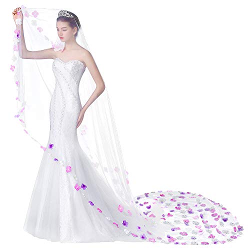 68.9" Long Bridal Veil Lace Floral Wedding Veil Soft Mesh Tulle Chapel Length Bride Long Cathedral Veil 1Tier With Comb #TOP6