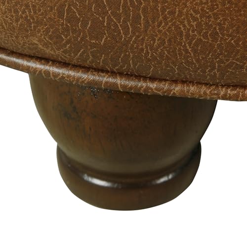 Image of HomePop 25 inch Button Tufted Round Storage Ottoman - Brown Faux Leather