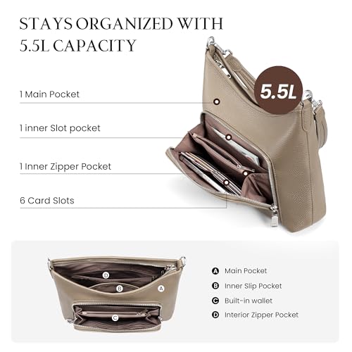 Image of befen Genuine Leather Hobo Bag Purses for Women, Anti Theft Leather Purse