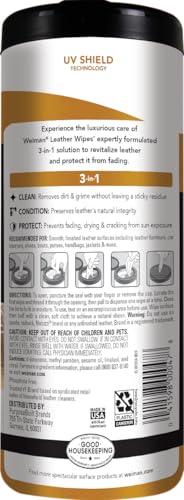 Weiman Leather Cleaner Wipes - Clean Condition UV Protection Help Prevent Cracking or Fading of Furniture, Car Interior, Couch, and Shoes, 4 Pack