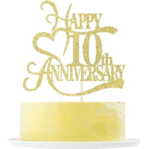 Gold Glitter 50th Anniversary Cake Topper - 10 Wedding Anniversary Party Decoration Ideas, 10th Anniversary Party / 10th Birthday Party Decorations Cover
