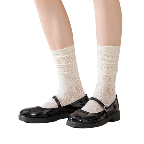 Image of Triplewood 2 Pairs Lace Tabi Socks for Women Split Toe Flip Flop Socks, Y2K Calf Sock Mid Calf Toe Sock