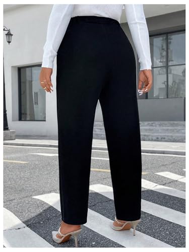 Floerns Women's Plus Size High Waisted Button Pants Straight Leg Office Dressy Trousers3