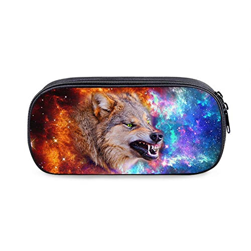 Faringoto Wolf Federmäppchen Mädchen Schule Rechteckige Federmäppchen mit Reißverschluss Tragbare Schreibwarentasche für Junge Schüler im Klassenzimmer Cover