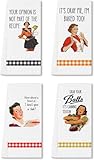 SHIMANY Funny Kitchen Towels Decorative Set of 4, Funny Saying Dish Towels. Absorbent Microfiber Tea Towels. Great Hostess Gift. Retro/Vintage Women