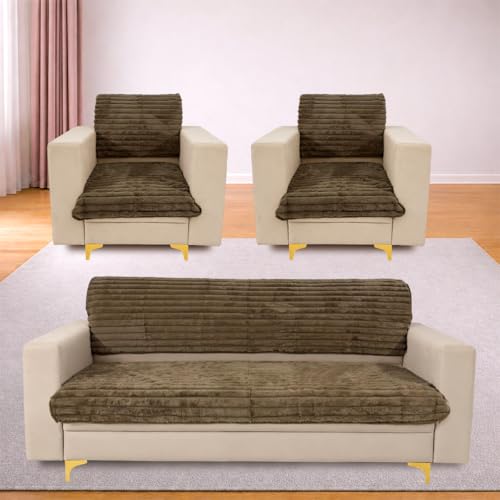 Image of Homerz Premium Rabbit Fur Sofa Cover with Anti-Skid Backing, Soft Plush Fabric Sofa Protector for Living Room Furniture (Coffee, 5 (3+1+1) Seater, Seat Cover with Backrest)