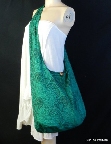 Image of BTP! Thai Cotton Hippie Hobo Sling Crossbody Bag eco Friendly Shopping bag Paisley Print Large