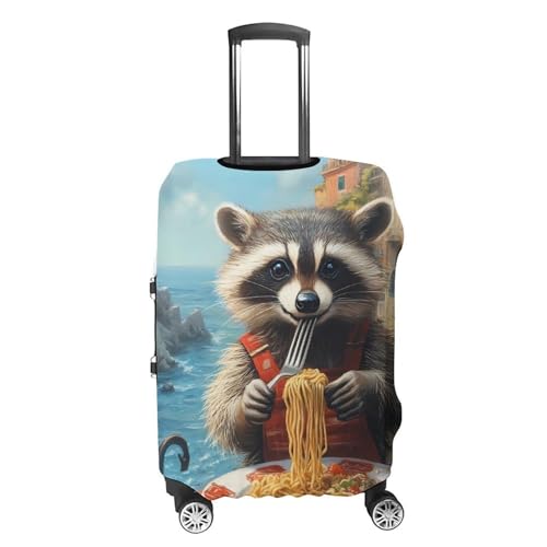 Cute Raccoon Eat Spaghetti Travel Luggage Cover Suitcase Protector Baggage Covers for Men Women XL4