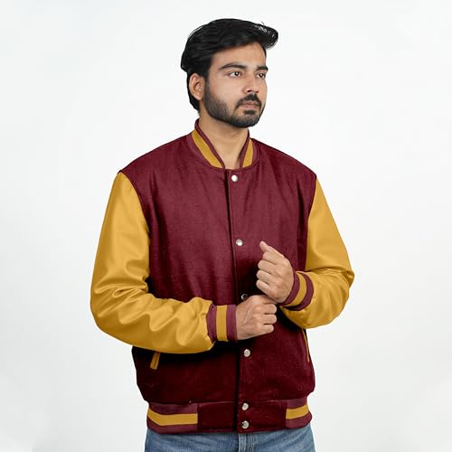 Image of Men's Fashion Varsity Jacket Causal Slim Fit Wool Letterman Baseball Bomber Jackets
