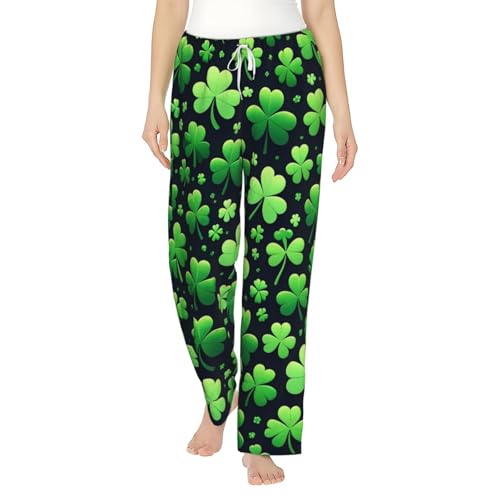 Pantalon de pyjama en polaire femme flanelle motif trèfle vert confortable