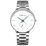 Mens Watches Ultra-Thin Minimalist Waterproof-Fashion Wrist Watch for Men Unisex Dress with Stainless Steel Band-Blue Hands White Face