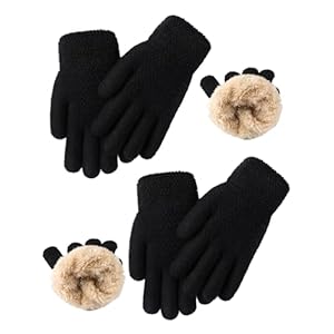 Glooarm 2 pares de guantes de invierno para niños, con forro polar, guantes de punto grueso para clima frío, niños y niñas de 4 a 12 años