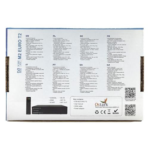 Ostark Euro T2 Receptor Terrestre TDT TDT2 FTA DVB-T2 DVB-C, H.265 HEVC Full HD PVR, Dual USB/LNB para Dos televisiones, SCART, HDMI Coaxial - imagen 7