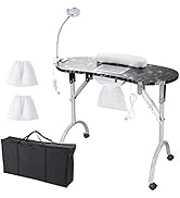 AW Portable Folding Manicure Nail Table Station with Built-in Dust Collector Carry Bag Foldable T...