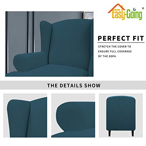 Image of Easy-Going Stretch Large Wingback Chair Sofa Slipcover Deep Teal