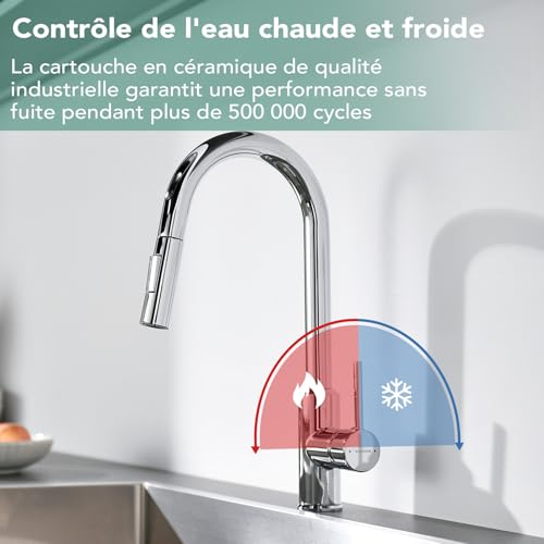 Robinet évier réglable eau chaude froide avec douchette anti éclaboussures - 5