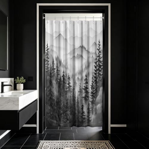 QGHOT Black and White Stall Shower Curtain, 47X64 in Narrow Small, Forest
