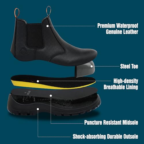 Mens Work Boots,Slip On Steel Toe Chelsea Safety Boots,Waterproof Puncture-Resistant,Durable Comfortable Breathable Non Slip for Construction Industrial3