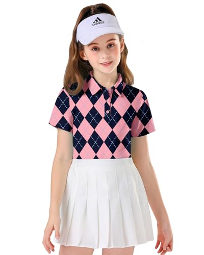 Soneven Girls Short Sleeve Golf Polo Shirts Quick Dry Athletic Tops Button Tennis Shirts for Age 4-16 Years