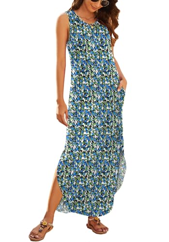 Image of Hount Women's Casual Summer Sleeveless Dress Loose Split Maxi Dresses with Pockets