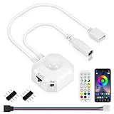 RGB LED Strip Light Controller with Motion Sensor, DC 12-24V 4-PIN RGB LED Controller with Stay On,Motion Activated,Night Sensor 3 Modes,Remote,App Control,Music Sync for 5050 3528 2835 10mm RGB Strip