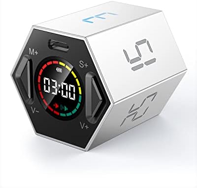 Ticktime Pomodoro Timer, Productivity Timer Cube, Hexagon Magnetic Flip Focus Timer, Mute & Adjustable Sound Alert, for Work, Office, ADHD, Study, Task, 3/5/10/15/25/30min & Custom Countdown - Gray