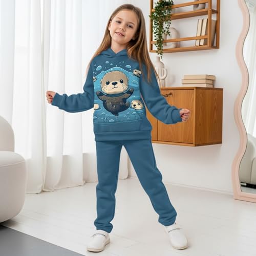 Girls Sweatsuit Casual Sweat Suits for Kids 5-12 Long Sleeve Tracksuit Sets Hoodie Sweatshirt and Jogger Pant4