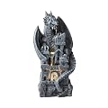 Glitzhome 37"H 4 Tiers Resin Waterfalls Water Fountain, Mystical Gothic Dragon Perched Atop The Castle Sculptural with Pump & LED Light Indoor Outdoor Floor Fountain for Garden Patio Backyard Decking