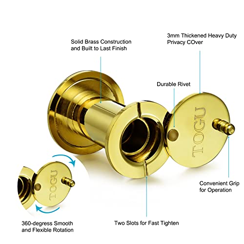 Togu Tg3016Yg-Pg Ul Listed Solid Brass Hd Glass Lens 220-Degree Door Viewer Peephole With Heavy Duty Privacy Cover For 1-3/8" To 2-1/6" Doors, Polished Gold Finish #TOP4