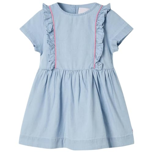 Vestido Infantil con Volantes Ropa de Manga Corta Escote Redondo Azul Suave 116