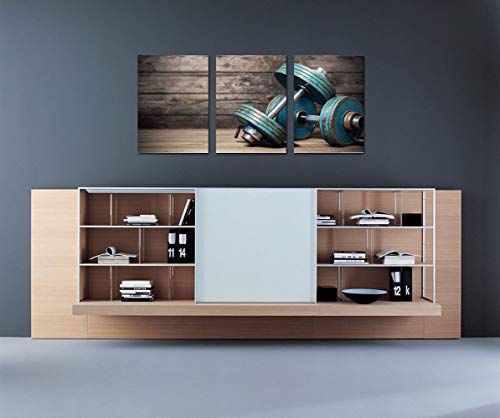 April Art Vintage Dumbbells Canvas Print Fitness Bodybuilding Poster For Boys Room Décor For Sports Room & Game Room Decor Boys Gift Contemporary Art 3 Panels 12X16 Inch Each #TOP2