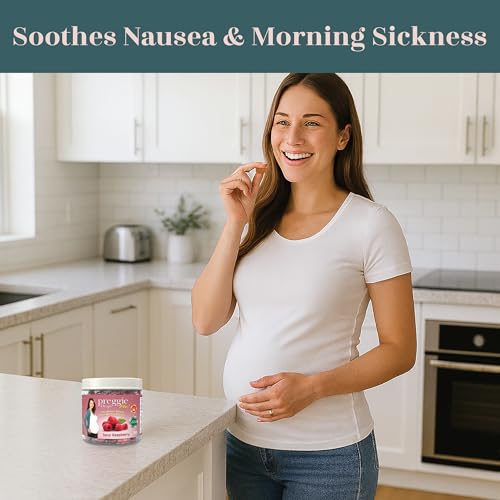 Image of Three Lollies Preggie Drops Plus Pregnancy Nausea Relief Drops with 10 mg Vitamin B6 and Essential Oils, Morning Sickness and Queasy Stomach Support for Pregnant Women, Sour Raspberry, 100 Count