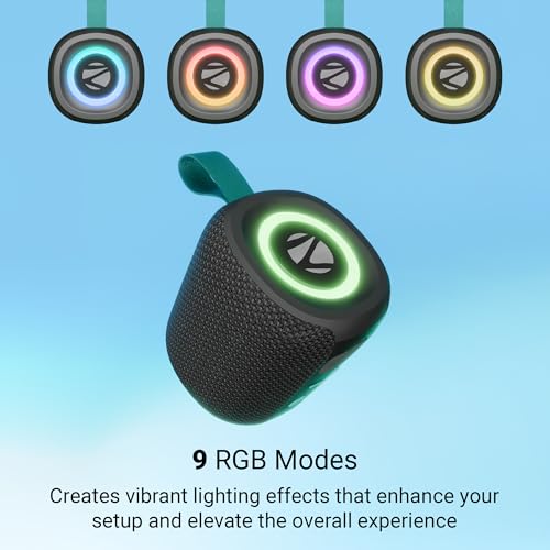 Image of Zebronics 2026 Launch Portable Bluetooth Speaker, 5W RMS, Up to 10Hrs Playback, Passive Radiator, TWS, BT v5.4, USB & mSD, 9 RGB Modes, Splash Proof, Type-C Charging (Sonic POD 15)