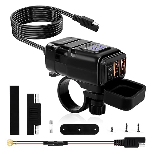 Cargador USB de Motocicleta Impermeable Cargador de Teléfono de Moto QC3.0 Dual USB con Interruptor de Encendido para Coches RV Camiones