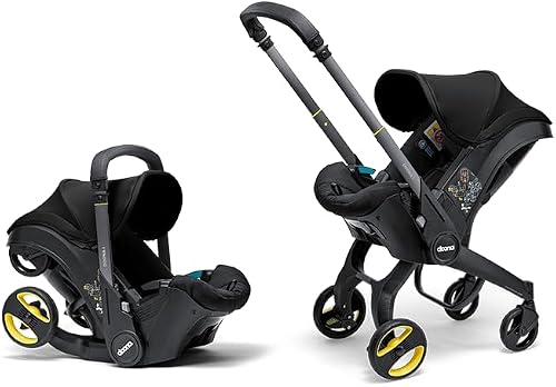 Doona i Baby Car Seat & Travel Stroller Nitro Black - Convertible 0+ Car Seat and Pram with 5 Point Safety Harness - Ergonomic Pushchair and Travel System - ISOFIX Base Sold Separately