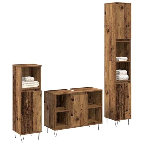 vidaXL Badezimmermöbel-Set mit Regal 3 pcs Altholz Holzwerkstoff, Stylisches Badezimmer-Set, rechteckig, modernes Design, viel Stauraum, Robustes Möbelstück, Holzschrank