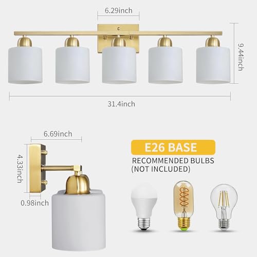 Image of Bath Vanity Lights for Mirror, Restroom Lights Fixtures with Milky White Frosted Glass Shades,Bathroom Over Sink Light Fixtures, Bathroom Light Fixtures Over Mirror