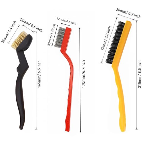 Image of Wire Brush Set, 9-Piece, for Removing Weld slag, Rust and dust. Wire Cleaning Brushes comprise Three Different Sizes, Featuring Brass, Nylon and Stainless Steel Bristle Heads respectively,Colour