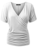 Made By Johnny MBJ WT1118 Womens V Neck Short Sleeve Wrap Front Drape Dolman Top XXXL White