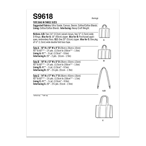 Simplicity S9618 Tote Bag in Three Sizes Sewing Pattern