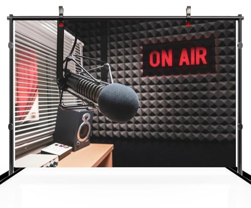 CHNYWORK 8ftx6ft Professional Microphone Backdrop Radio Station On Air Sign TV Show Newscaster Studio Background Reporter Interview Stage Video Recording Decor Photo Booth Props