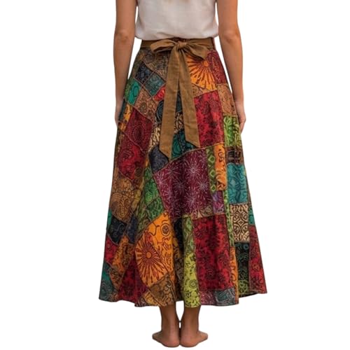 Image of Agan Boho Maxi Wrap Skirt for Women, Tie Dye Cotton Long Flowy Summer Skirt