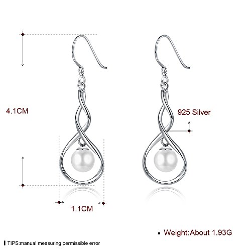 Dainty Pearl Infinity 925 Sterling Silver Dangle Earrings for Women Girls Wedding Fashion Bridesmaid Dangling Hypoallergenic2