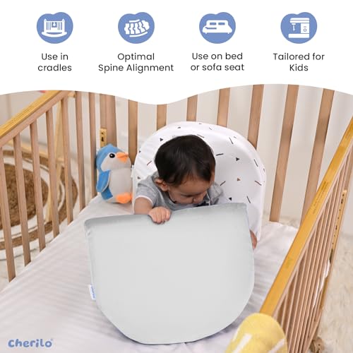Image of Cherilo C Shaped Elevated Wedge Pillow for Baby Crib & Mattress, Elevate Baby to Prevent Acid Reflux, Colic, GERD, Heat Burn & Vomiting | 15 inch x 12 inch x 3 inch | - with Removable Velvet Cover - Grey